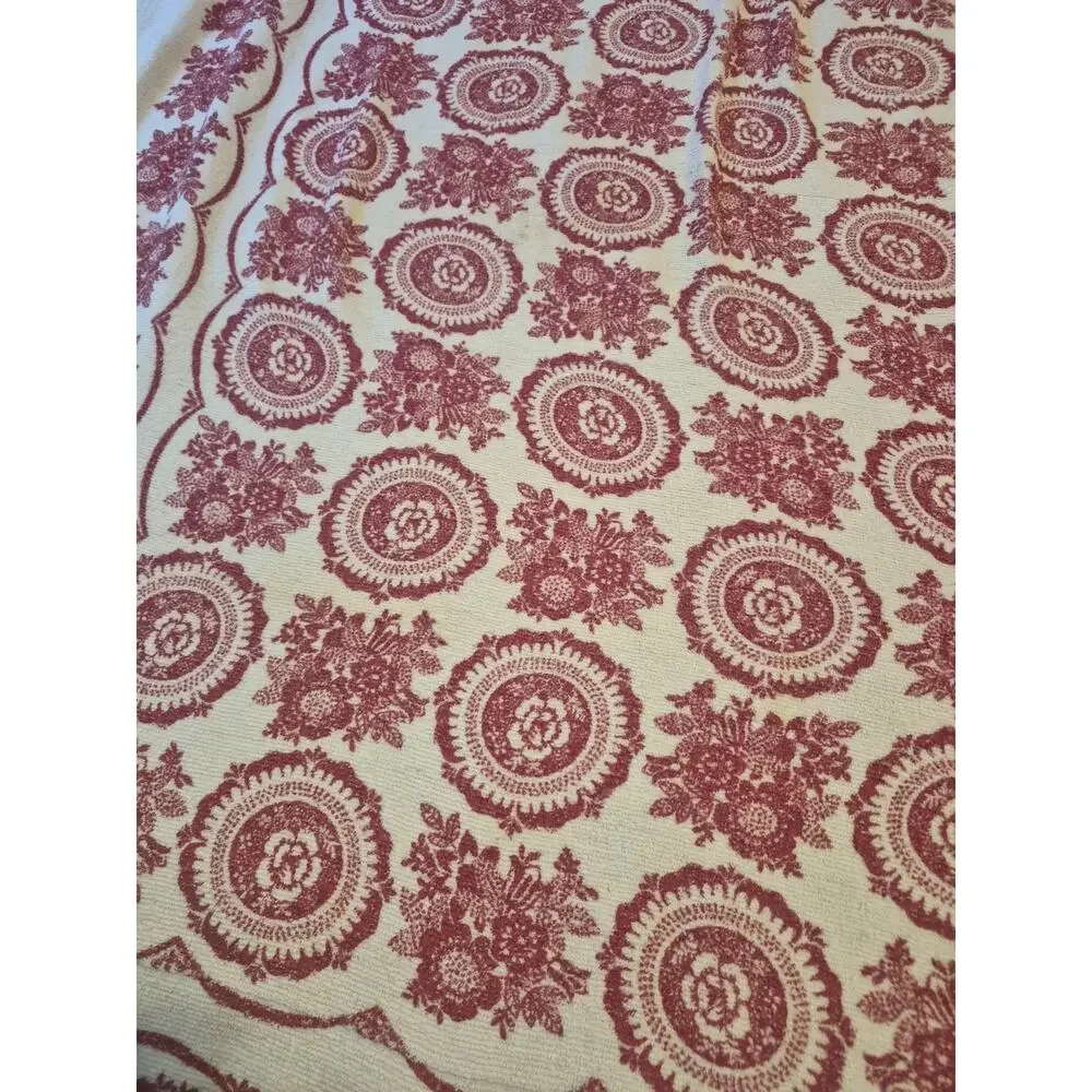 Tastemaker By Stevens Terry Cloth Tablecloth White Red Floral Mandala Vintage